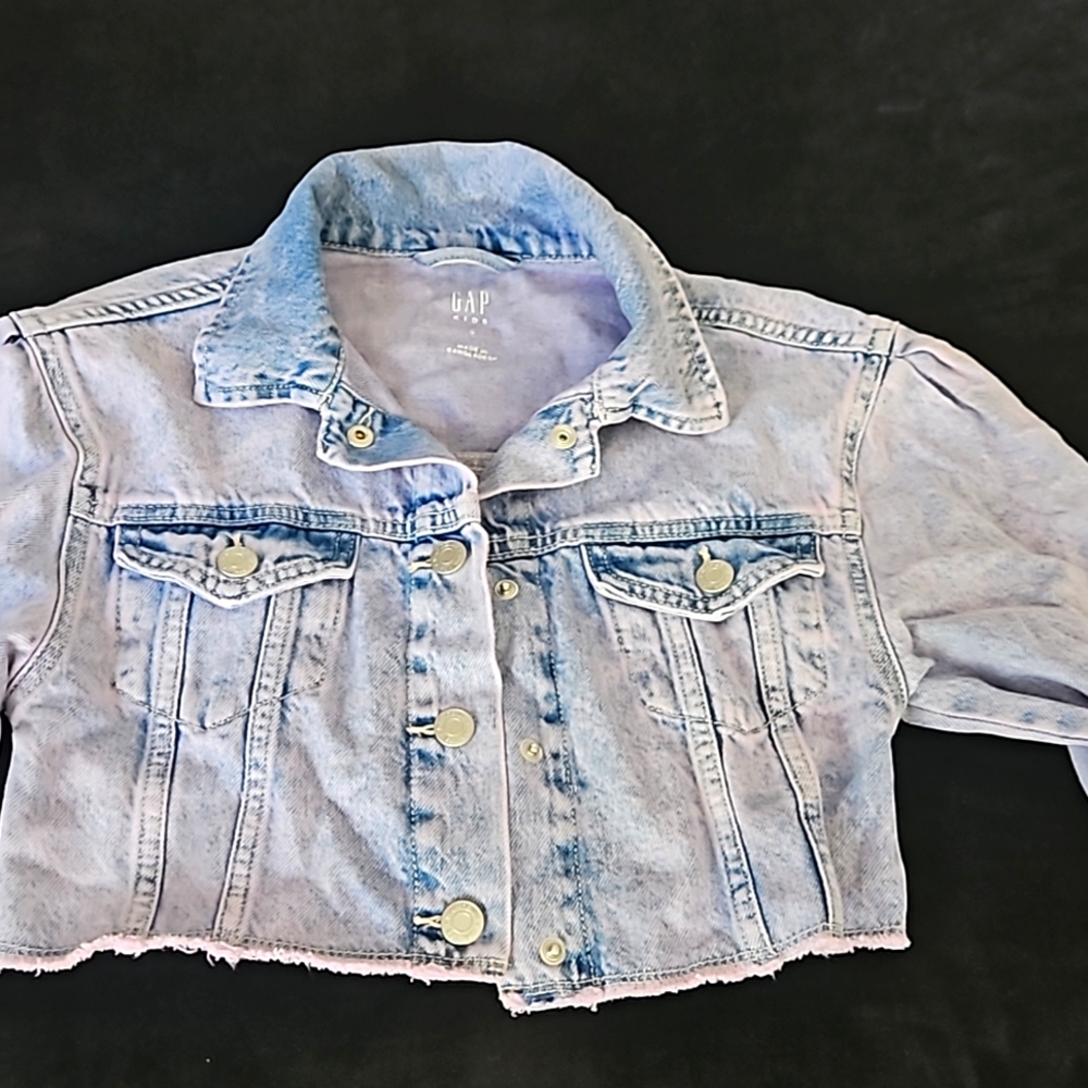 Gap Kids Puff Sleeve Cropped Denim Jacket in Acid Wash Lavendar Sz  S (6/7)